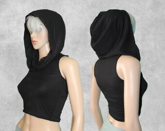 Lace & Bamboo Hooded Crop Tank Top - Size Small - ONE of a KIND and ready to ship - Lovingly handmade in Denver, CO <3