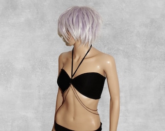 Bamboo Bandeau Chained Halter Bra Top - Handmade, Eco-Friendly Fabric, Custom, Made to Order