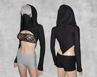 PIXIE Bamboo Long Sleeve Hooded Shrug with Mask & Thumbhole Options - Handmade to Order in Denver, CO