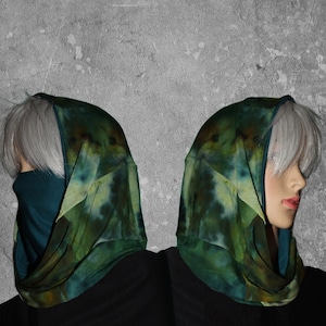 Hand Dyed Bamboo Ninja Mask Cowl Hood // Handmade in Denver CO, festival hood, rave hood, sustainable fashion, ninja face mask