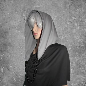 Grey Organic Cotton Hood + Face Mask // Made in US, Cotton Festival Hood, Rave Hood, Chained Hood, Eco-Friendly Fashion