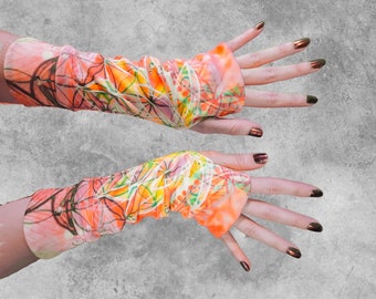 Lucidity Thumb Hole Arm Cuffs - Handcrafted in Denver, CO & Ready to Ship - Arm Wrist Warmers, Cropped Sleeves, Cosplay, Geometric