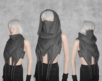 RAIDER Masked Scarf with Optional Cowl Hood in Charcoal Cotton