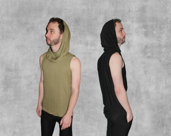 WANDERER Men's Reversible Bamboo Tank - Sleeveless, Hooded - Lovingly handmade to order in Denver, CO