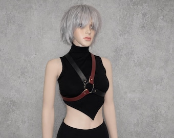 Body Harness in Navy/Wine - Handmade with Vintage Belts - Ready to Ship
