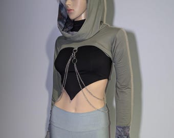 Bamboo Hand-Dyed Hooded Long Sleeve Shrug with Thumbhole, Mask, & Chain Add-On Options