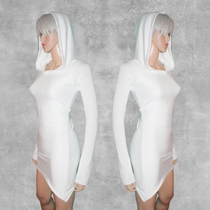 Slayer Bamboo Mini Dress - Custom, Handmade in US, Hooded Dress, Eco-Friendly Clothing, Long Sleeves, Festival Wear