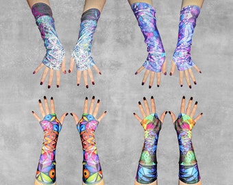 Thumbhole Arm Cuffs in Spandex - Handcrafted in Denver, CO & Ready to Ship - Arm Wrist Warmers, Cropped Sleeves, Cosplay, Geometric, Rainbow