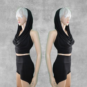 GODDESS Hooded Bamboo Crop Halter Top - Custom, Handmade in US, Eco-Friendly Fashion, Festival Wear