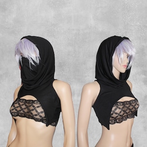 Slayer Shrug + Ninja Mask Option - Custom Handmade Bamboo Cropped Top - Sleeveless, Cutout,
