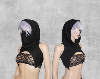 Slayer Shrug + Ninja Mask Option - Custom Handmade Bamboo Cropped Top - Sleeveless, Cutout,