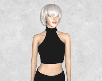 High Neck Halter Crop Top - Handmade with Bamboo Fabric, Size Small
