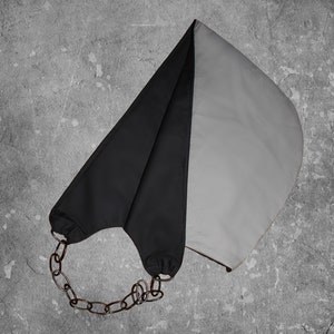 Black & Grey Organic Cotton Hood + Face Mask // Made in US, Cotton Festival Hood, Rave Hood, Chained Hood, Eco-Friendly Fashion