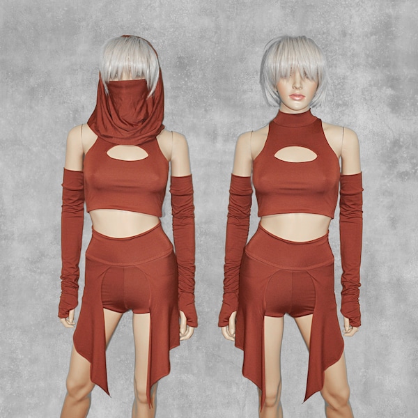 ROGUE Cutout Bamboo Crop Tank Top with Ninja Mask & Hood Options - Lovingly handmade to order in Denver, CO <3