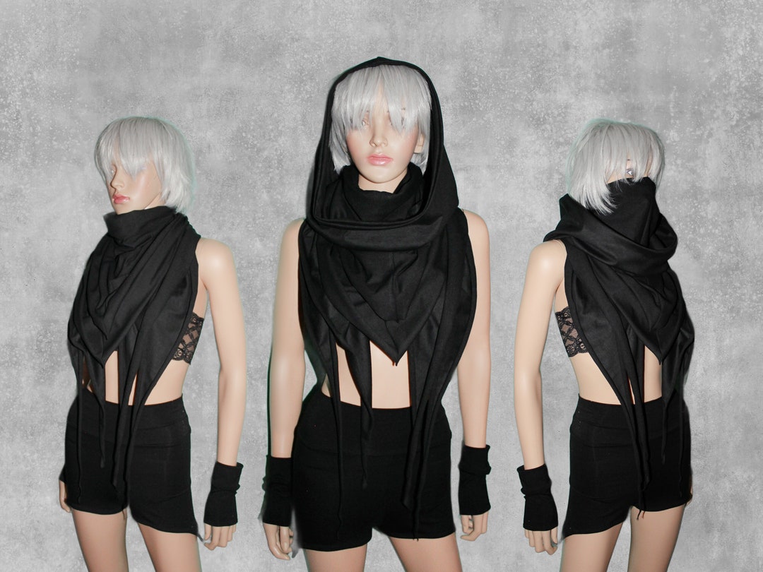 RAIDER Masked Scarf with Optional Cowl Hood - Organic Cotton // Handmade in Denver CO, festival & rave hood, sustainable, ninja face mask