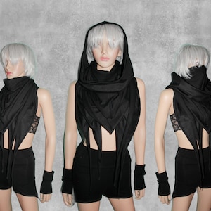RAIDER Masked Scarf with Optional Cowl Hood - Organic Cotton // Handmade in Denver CO, festival & rave hood, sustainable, ninja face mask