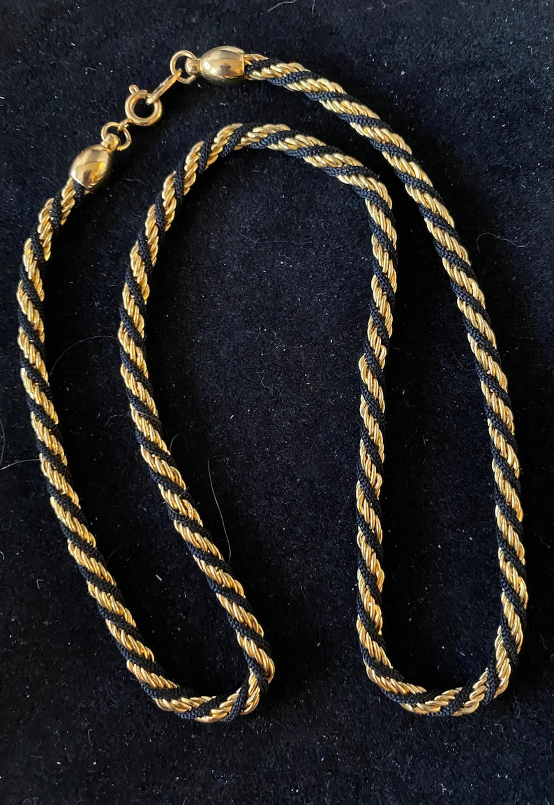 Napier Signed Gold And Black Twisted Necklace 18\u201d