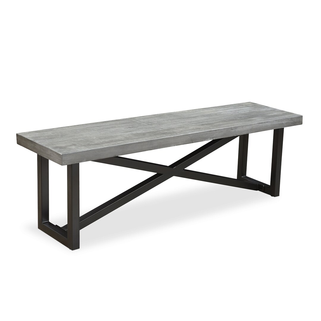 Raven Grey Mango Wood Dining Bench With Black Iron Etsy