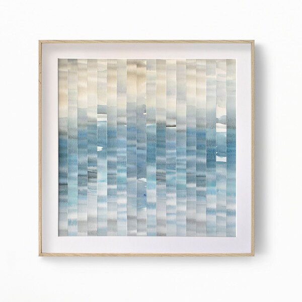 Original Abstract Watercolor Painting, Original Watercolor, large, collage - ombre grey, blue, turquoise, teal - modern art, beach art