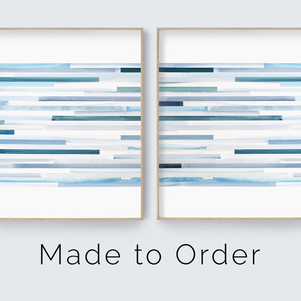 MADE TO ORDER Watercolor Mosaic Art, Set of 2, Modern Geometric Collage