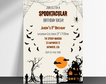 Halloween Birthday Invitation: Editable Spooktacular Party Digital Invite, Halloween Party Printable, Instant Download, Haunted House