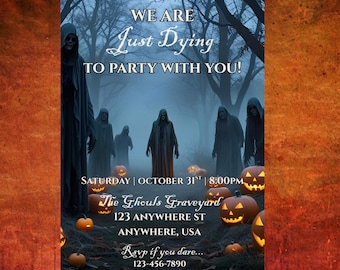 Spooky Halloween Party Invitation: Editable Halloween Digital Invite, Scary Ghouls, Spooky Forest, Instant Download, Dying to Party With You
