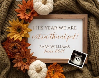 Herbst Schwangerschaftansage Digital, Bearbeitbare Schwangerschaftsvorlage, Extra Thankful, Social Media Baby Reveal, Thanksgiving, Sofort Download