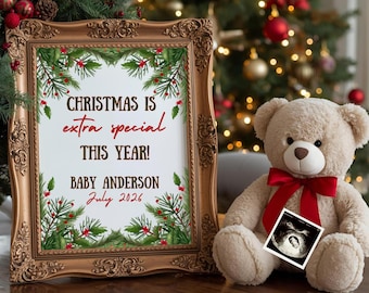 Christmas Pregnancy Announcement Digital, Extra Special Christmas, Editable Pregnancy Template, Baby Reveal for Social Media, Christmas Baby