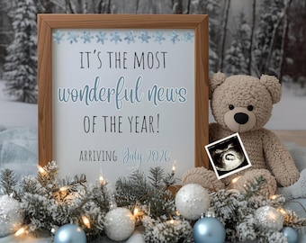 Christmas Pregnancy Announcement Digital, Winter Wonderful News Editable Pregnancy Template, Baby Reveal for Social Media, Blue Christmas