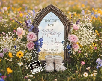 Muttertags-Schwangerschaftsankündigung Digital, winziges Geschenk Social Media Baby Reveal, Blumenbabyankündigung, bearbeitbare Canva-Vorlage