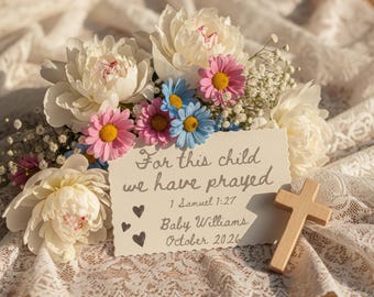 Christliche Schwangerschaftsankündigung Digital, Babymitteilung im Blumenfrühling, bearbeitbare Canva-Vorlage, 1Samuel 1:27 Social Media Baby Reveal