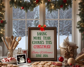 Christmas Pregnancy Announcement Digital, Editable Baking Template, Baking More Than Cookies, Social Media Baby Reveal