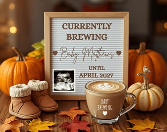 Coffee Pregnancy Announcement Digital, Fall Baby Announcement, Editable Template, Neutral Social Media Baby Reveal, Baby is Brewing