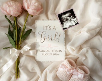 Girl Pregnancy Announcement Digital, It’s a Girl Social Media Baby Reveal, Little Sister Baby Announcement, Editable Canva Template