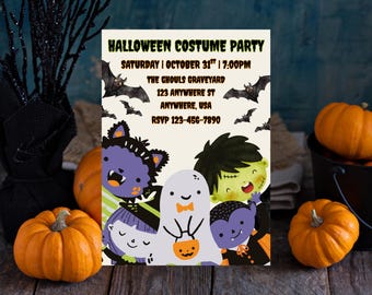 Kids Halloween Costume Party Invitation: Editable Halloween Digital Invite, Cute Halloween Printable, Instant Download