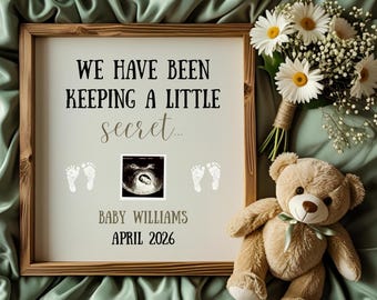 Little Secret Pregnancy Announcement Digital, Editable Canva Template, Teddy Bear Social Media Baby Reveal, Neutral Baby Announcement