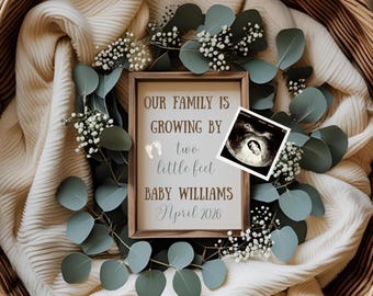 Growing Family Pregnancy Announcement Digital, Editable Canva Template, Neutral Social Media Baby Reveal, Two Tiny Feet Baby Announcement