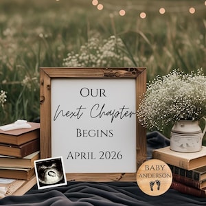 Book Theme Pregnancy Announcement: Our Next Chapter, Editable Digital Template