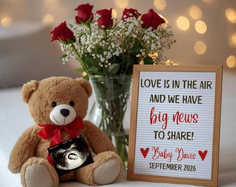 Valentine’s Day Pregnancy Announcement Digital, Editable Pregnancy Template, Love is in the Air, Big News, Social Media Baby Reveal