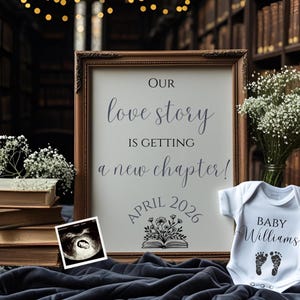 Book Theme Pregnancy Announcement: Editable Digital Template for Social Media