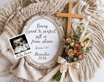 Christian Pregnancy Announcement Digital, Religious Social Media Baby Reveal, From Above Baby Announcement, Editable Canva Template