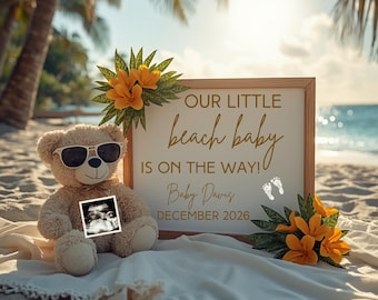 Beach Pregnancy Announcement Digital, Beach Baby Social Media Baby Reveal, Summer Baby Announcement, Editable Canva Template