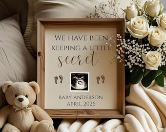 Little Secret Pregnancy Announcement Digital, Editable Canva Template, Teddy Bear Social Media Baby Reveal, Neutral Baby Announcement