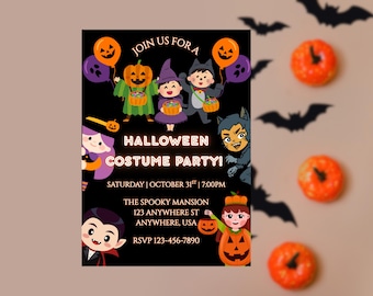Kids Halloween Costume Party Invitation: Editable Kids Halloween Digital Invite, Costume Party Printable, Instant Download