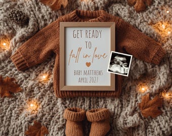 Fall Pregnancy Announcement Digital, Baby Announcement, Editable Template, Neutral Social Media Baby Reveal, Fall in Love
