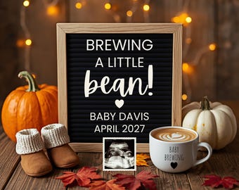 Coffee Pregnancy Announcement Digital, Fall Baby Announcement, Editable Template, Neutral Social Media Baby Reveal, Brewing a Little Bean