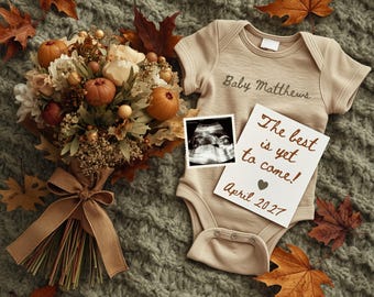 Fall Pregnancy Announcement Digital, Baby Announcement, Editable Template, Neutral Social Media Baby Reveal, The Best is Yet to Come
