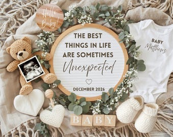 Unexpected Pregnancy Announcement Digital, Boho Social Media Baby Reveal, Teddy Bear Baby Announcement, Editable Canva Template