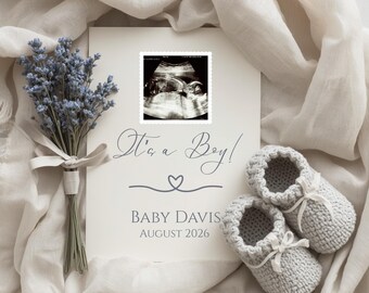 Boy Pregnancy Announcement Digital, It’s a Boy Social Media Baby Reveal, Little Brother Baby Announcement, Editable Canva Template