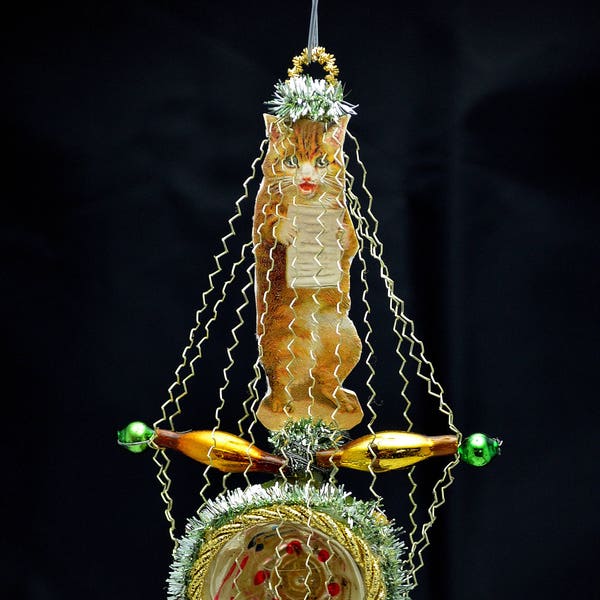 Vintage Christmas Ornament with Dresden Trims, Victorian Die Cuts and  Mercury Glass Beads